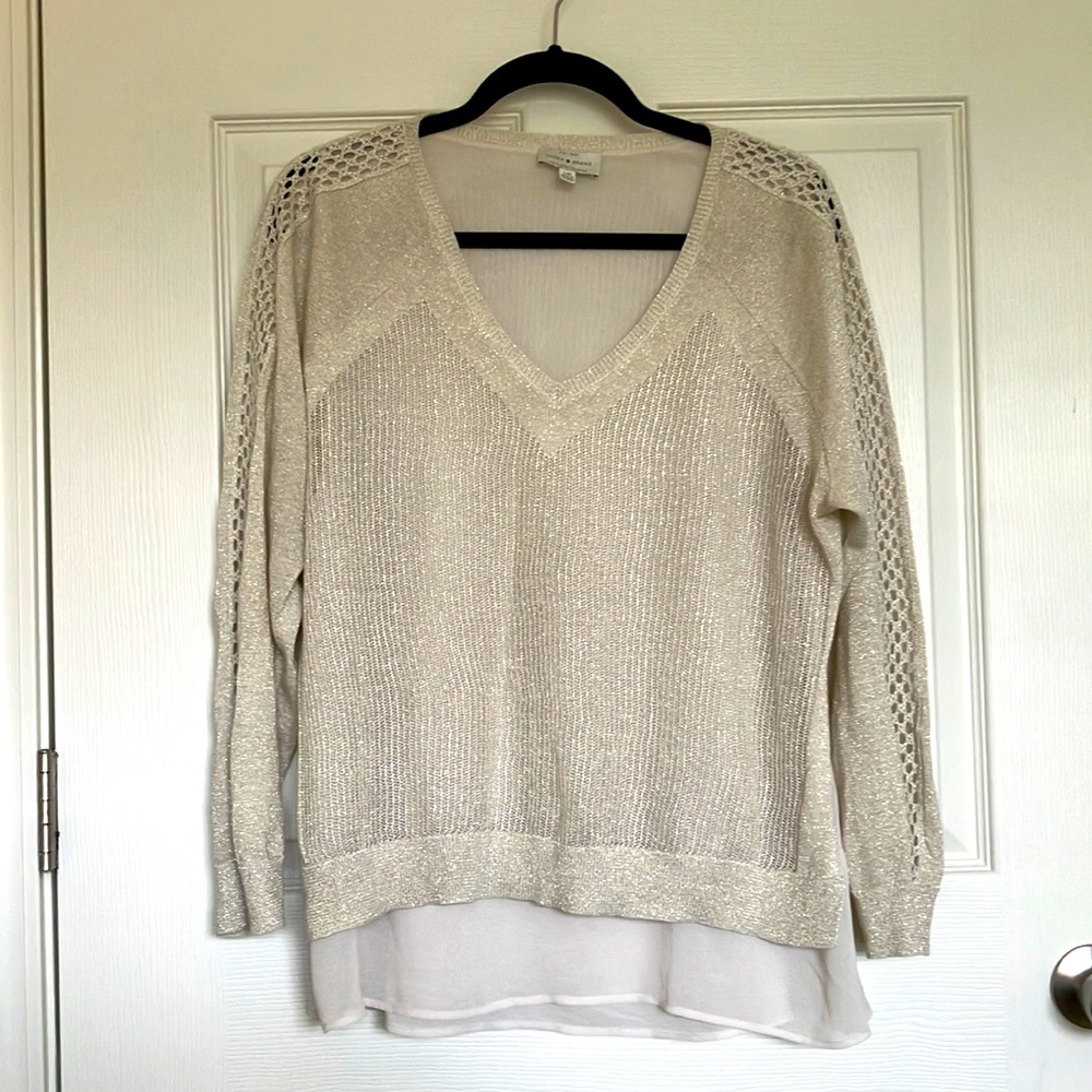 Lucky Brand gold shimmer knit layered sweater